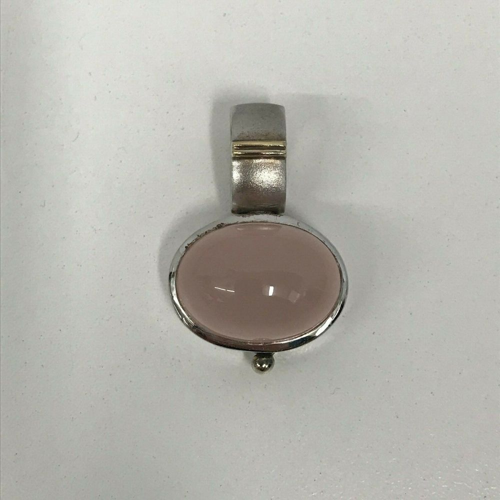 VINTAGE STERLING PINK‎ ROSE QUARTZ PENDANT HIGH QUALITY AND CHUNKY 17.3 GRAMS